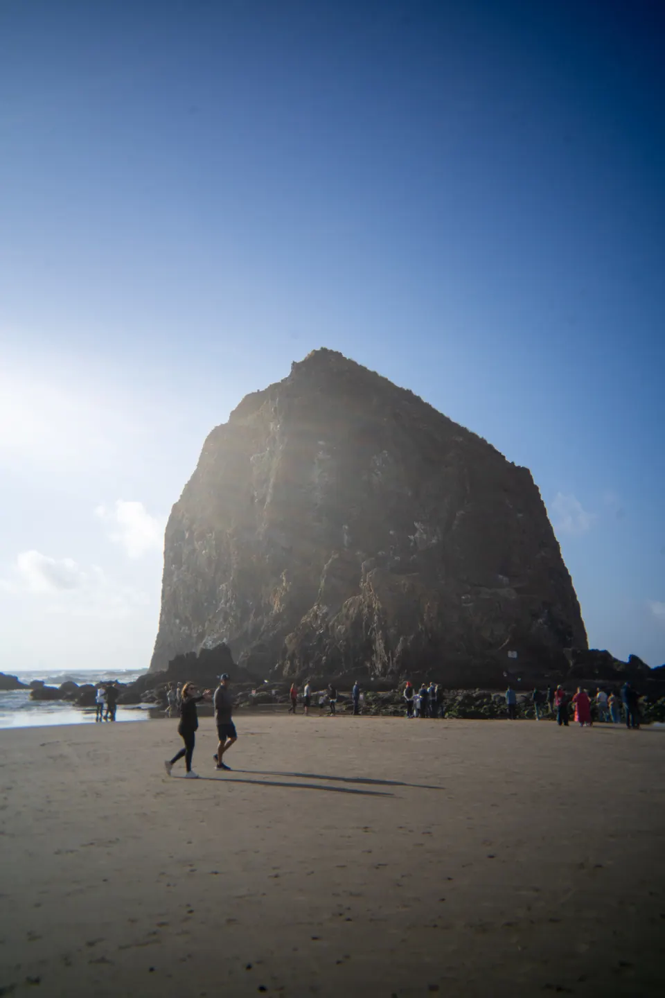 Haystack Rock towering over the beach on the Oregon coast